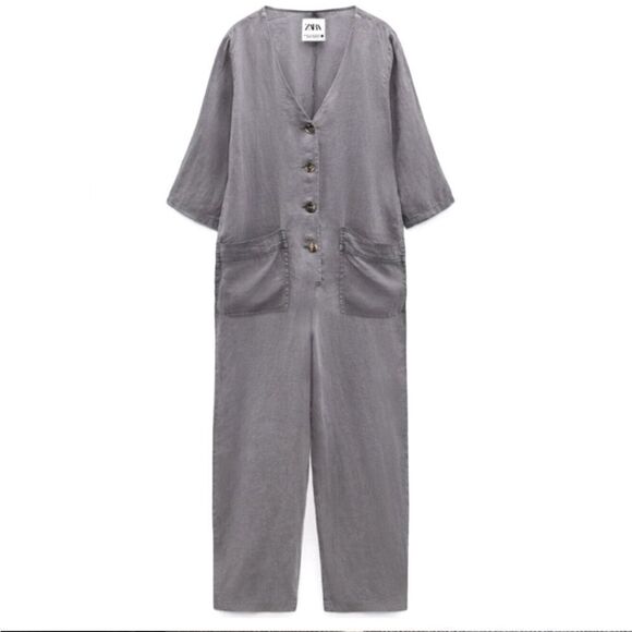 Zara Gray Lillian Linen Jumpsuit | Size Small - Picture 2 of 8